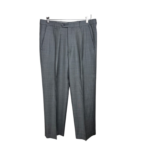 ZIGNONE Mens New Wool Dress Pants Pleated Flat Front Grey Super 110s Italy B27